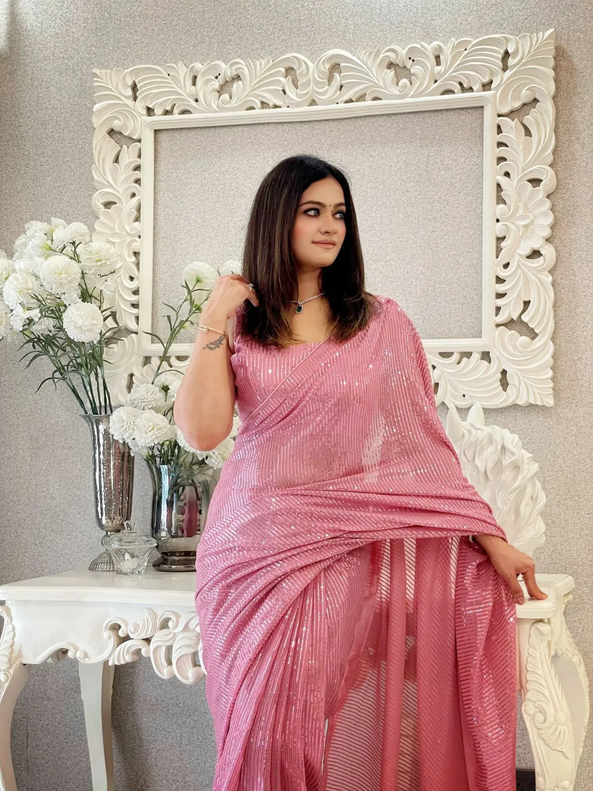 Buy Georgette Saree Online – Designer Party Wear & Wedding Collection (Pink)